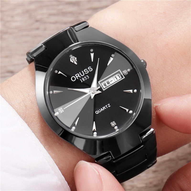 Men's luminous watch in tungsten steel color