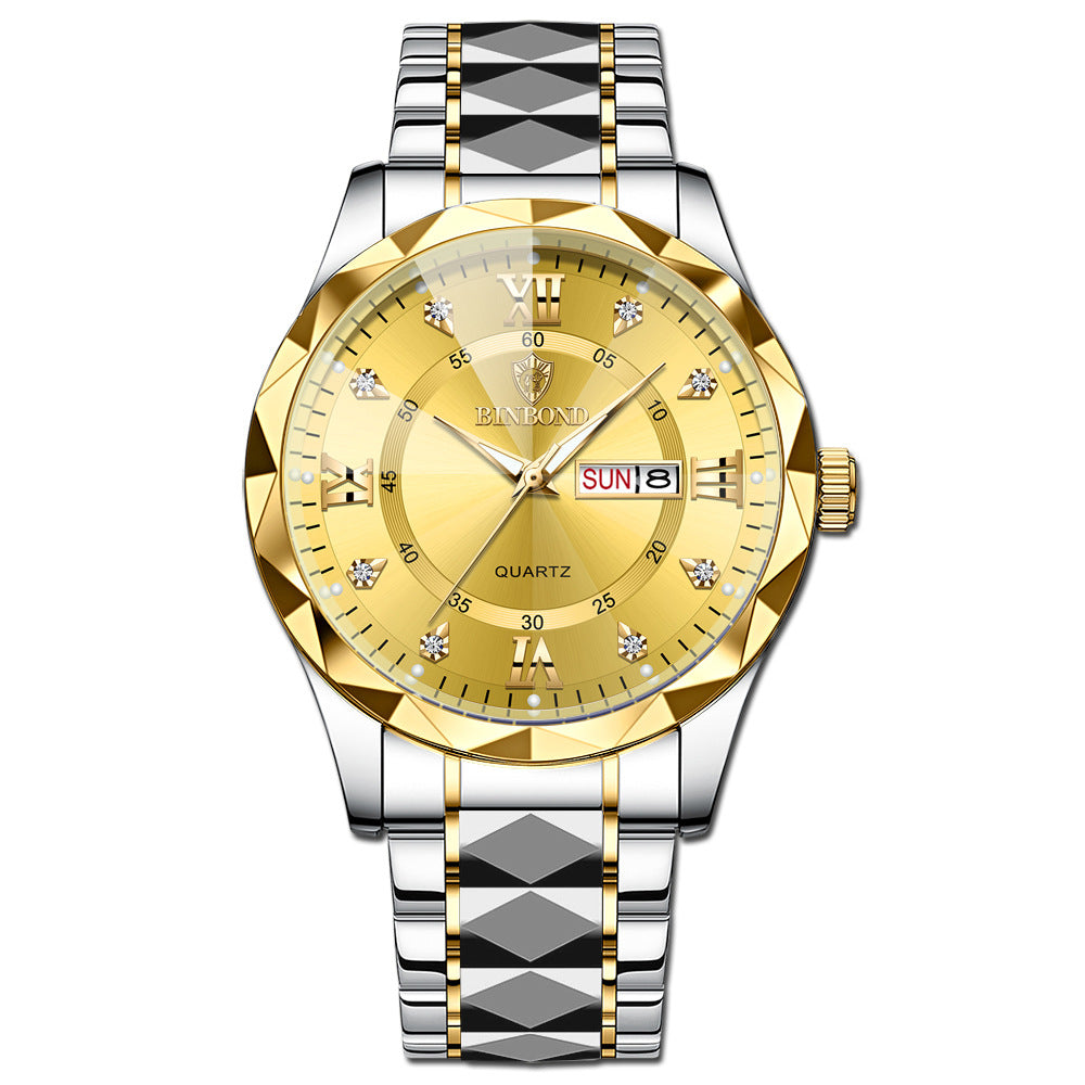 Men's Quartz Watch with Luminous Dual Calendar