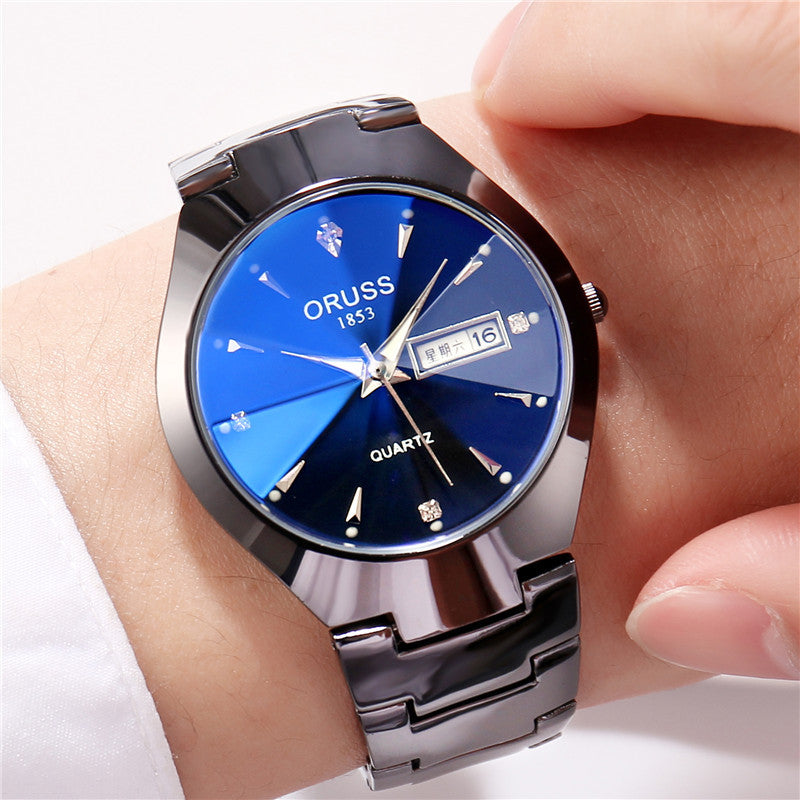 Men's luminous watch in tungsten steel color