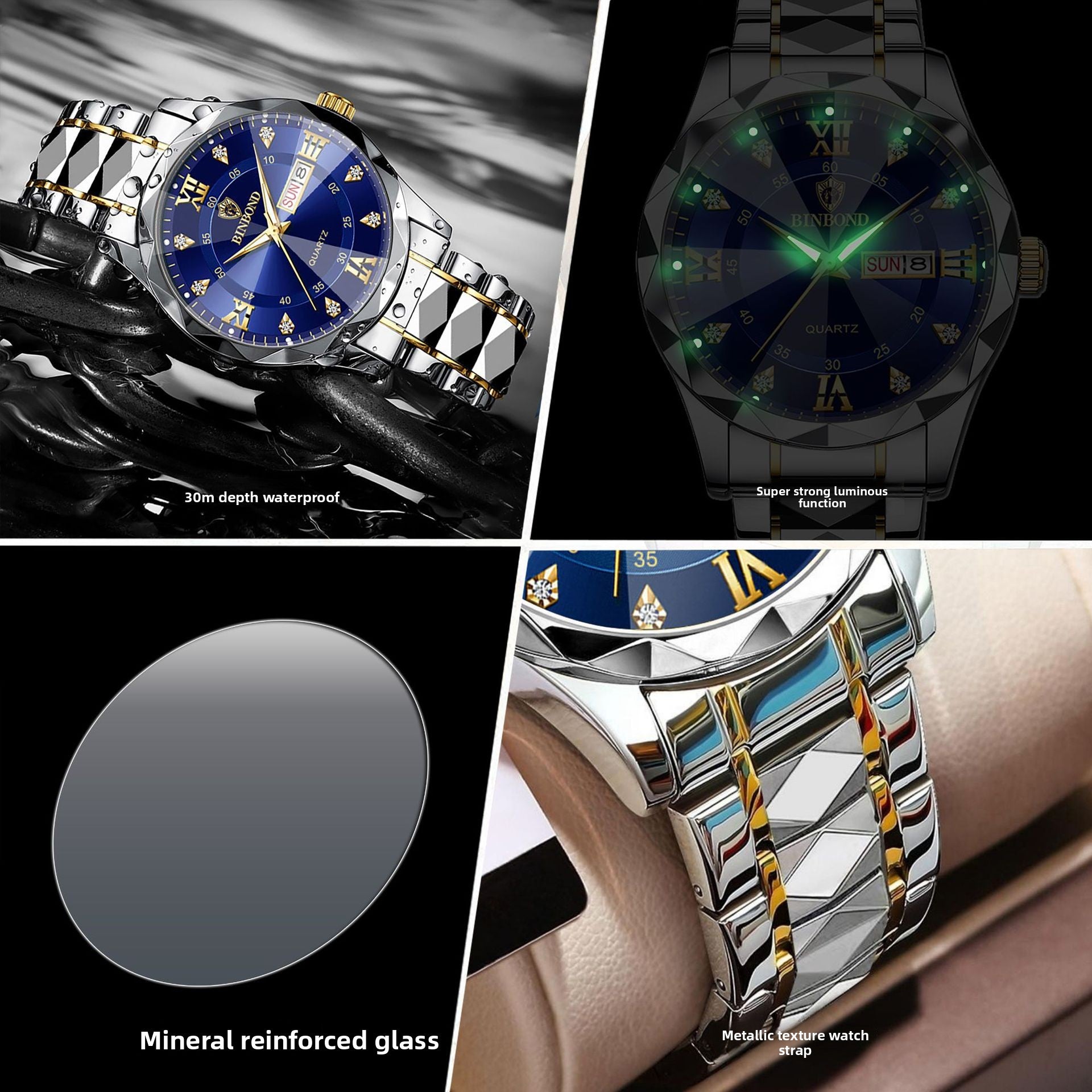 Men's Quartz Watch with Luminous Dual Calendar