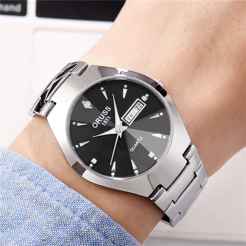 Men's luminous watch in tungsten steel color