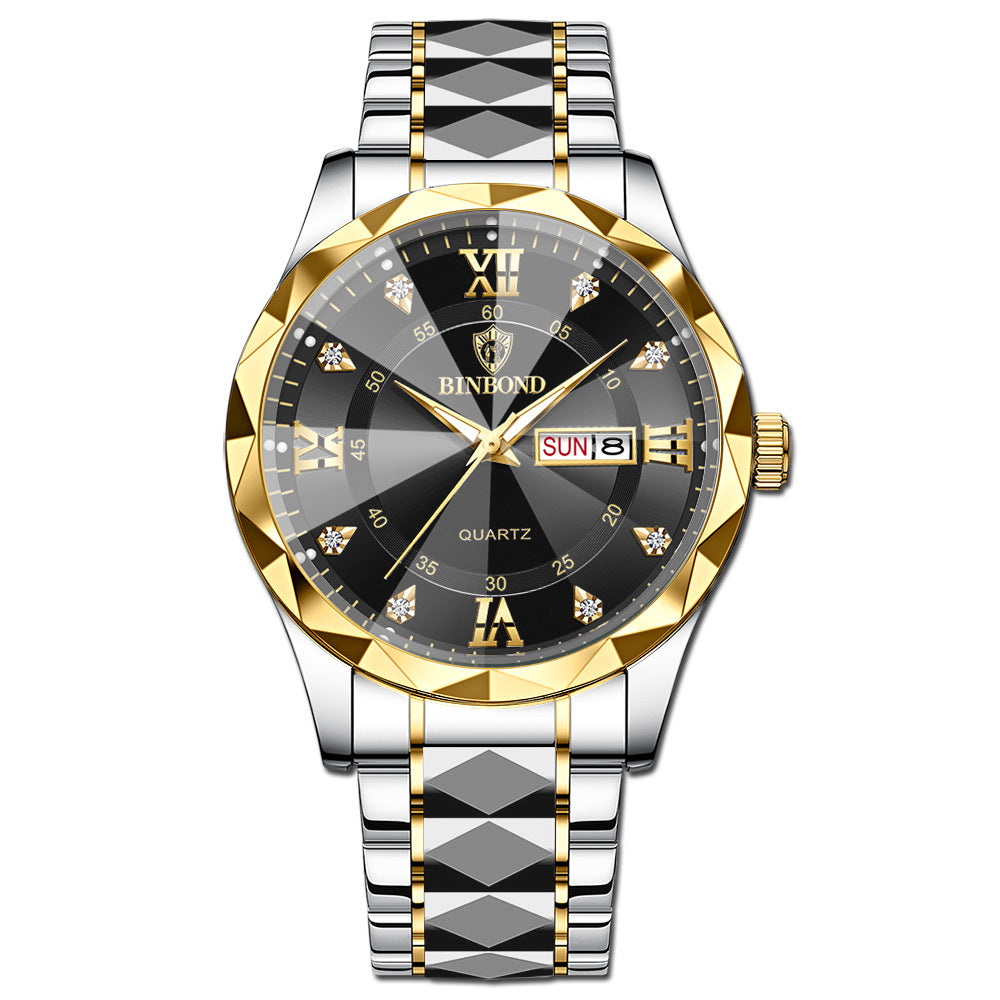 Men's Quartz Watch with Luminous Dual Calendar