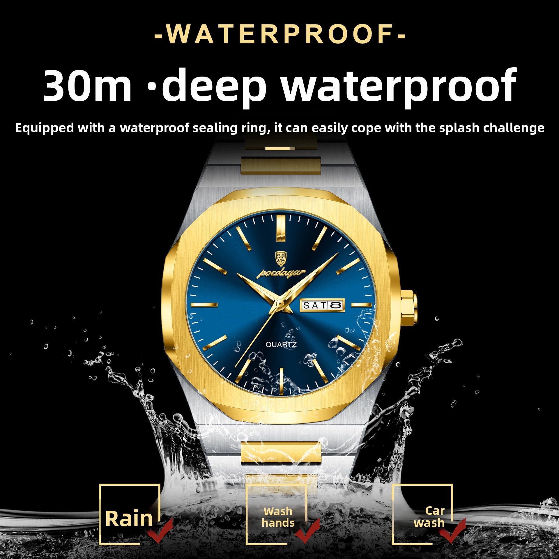 Luminous quartz waterproof watch