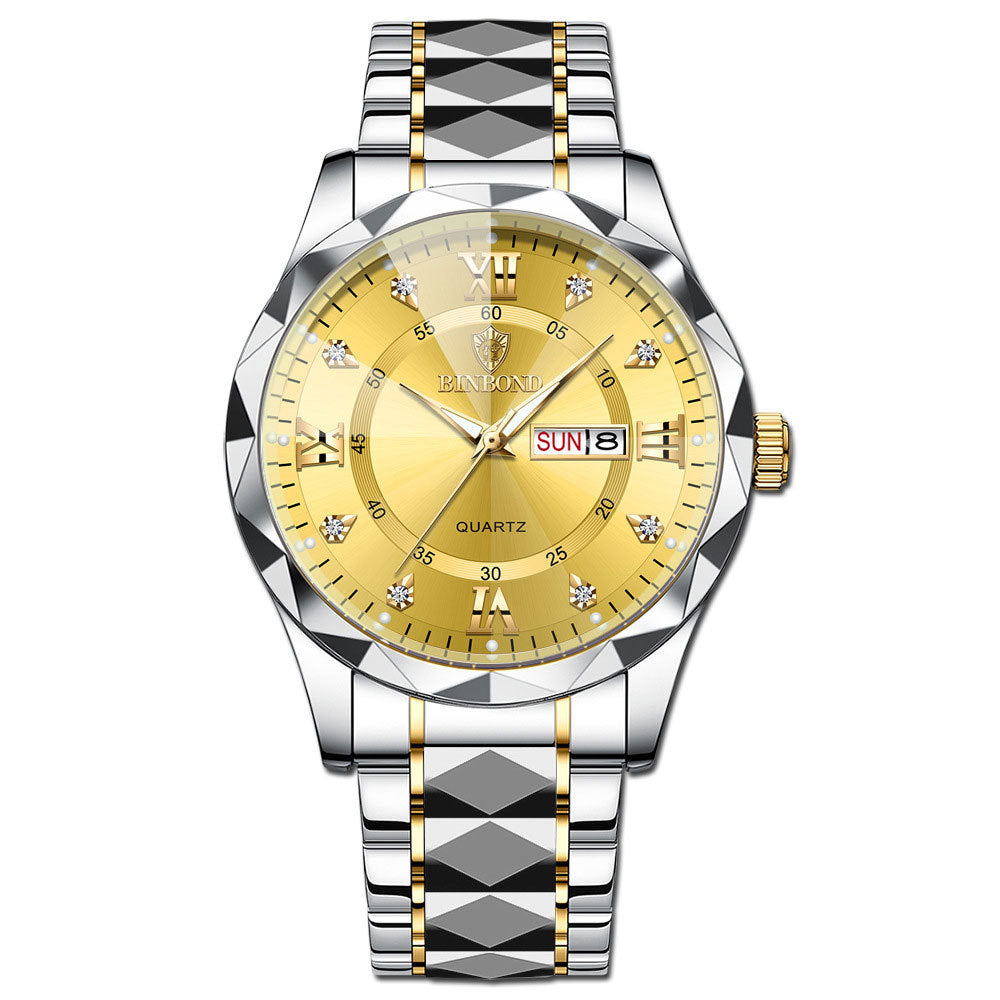 Men's Quartz Watch with Luminous Dual Calendar