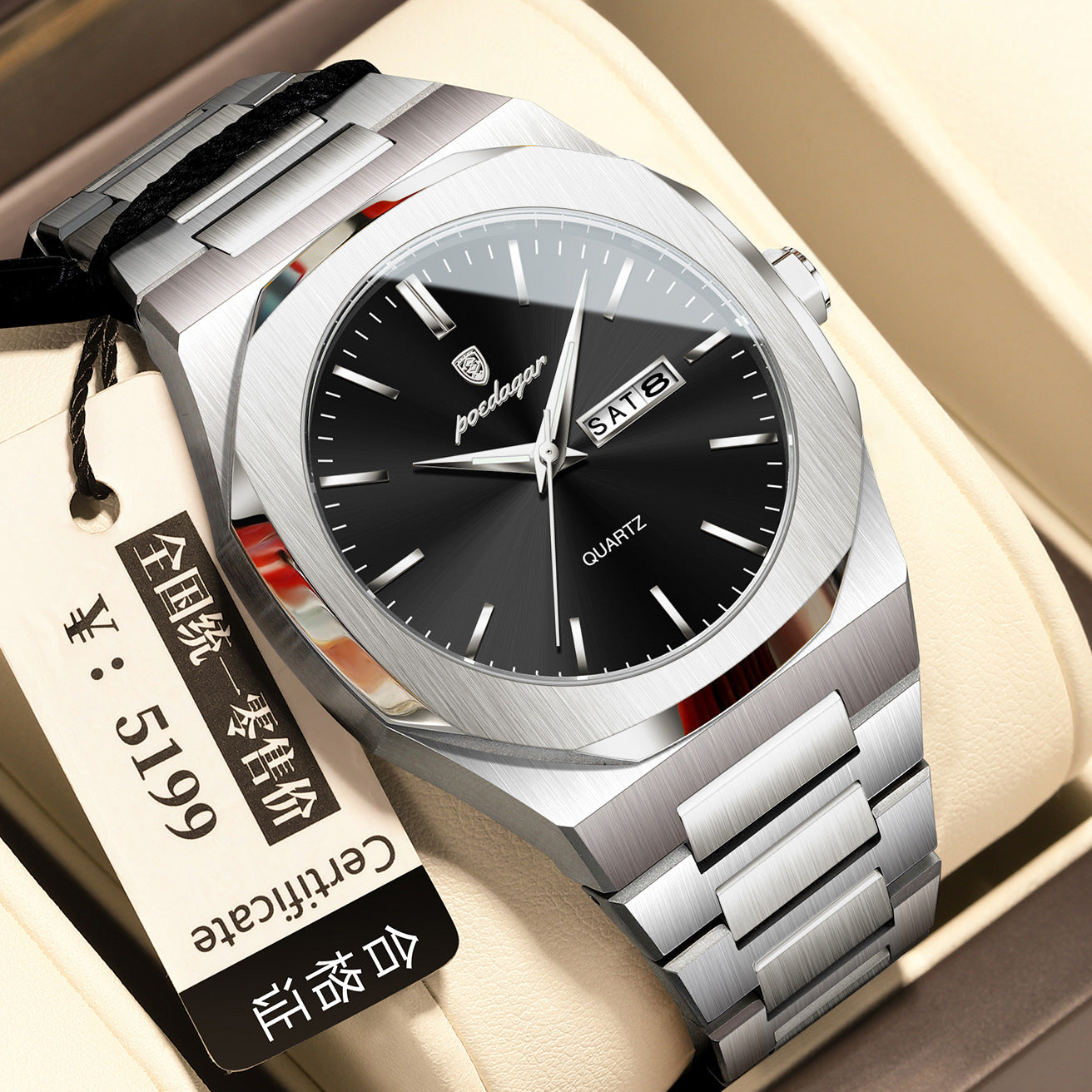 Luminous quartz waterproof watch