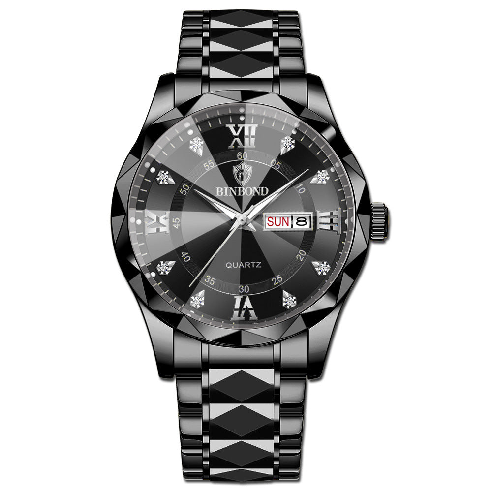 Men's Quartz Watch with Luminous Dual Calendar