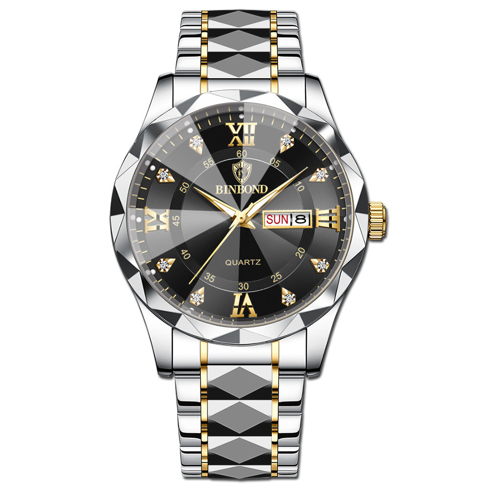 Men's Quartz Watch with Luminous Dual Calendar