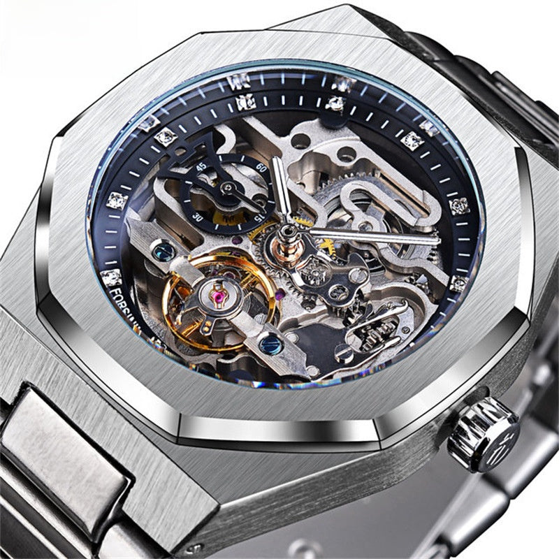 Men's fashionable skeletonized mechanical watch