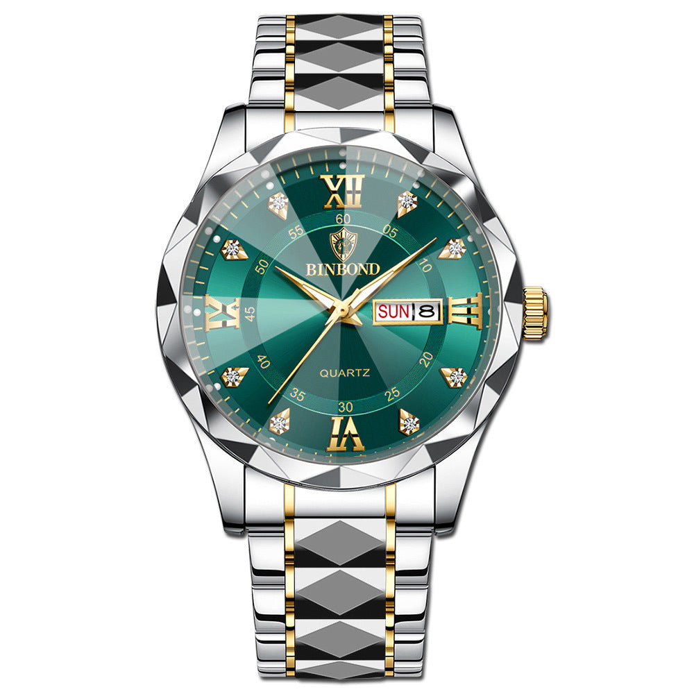 Men's Quartz Watch with Luminous Dual Calendar