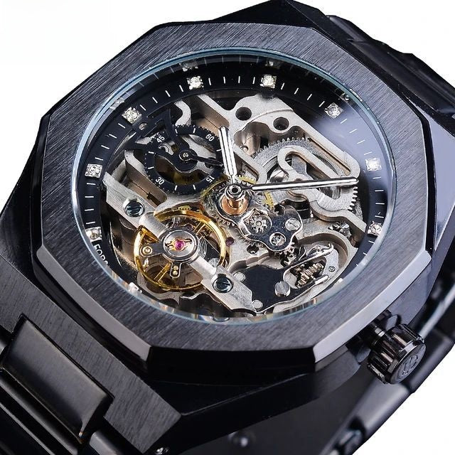 Men's fashionable skeletonized mechanical watch